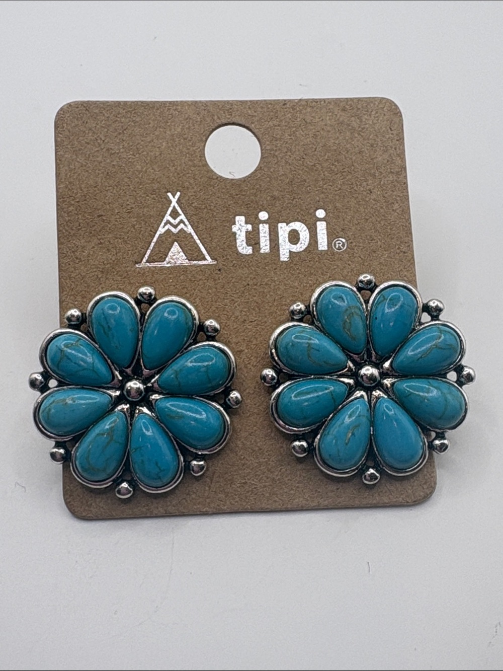 Tipi Turquoise Floral Teardrop Cluster Earrings Southwestern Post back 1”